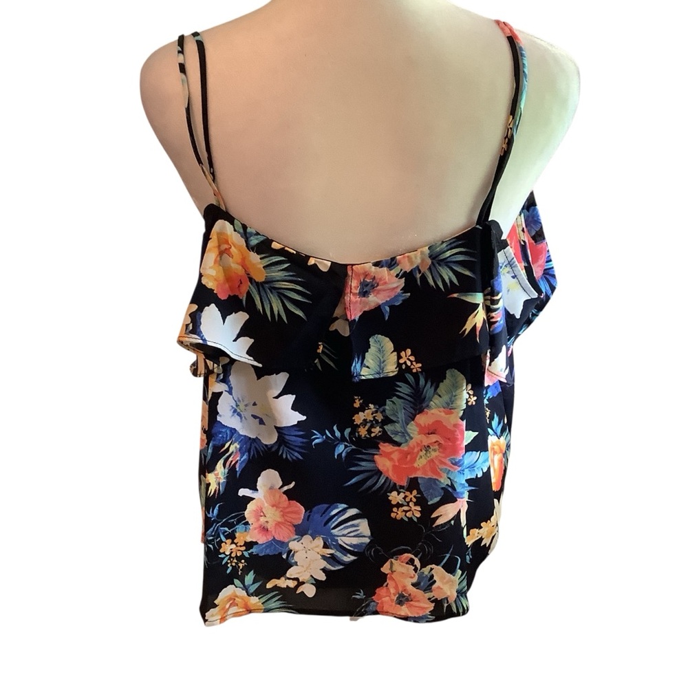 Lush Top Black Floral Cold/Off Shoulder Blouse Hawaiian Floral Print WORN ONCE